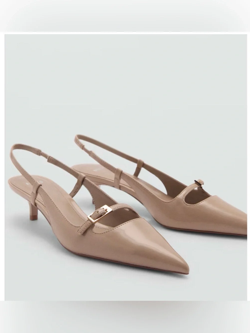 MANGO MNG LIGHT PASTEL BROWN BUCKLE KITTEN HEELS SLINGBACK PUMPS SHOES 37 6.5